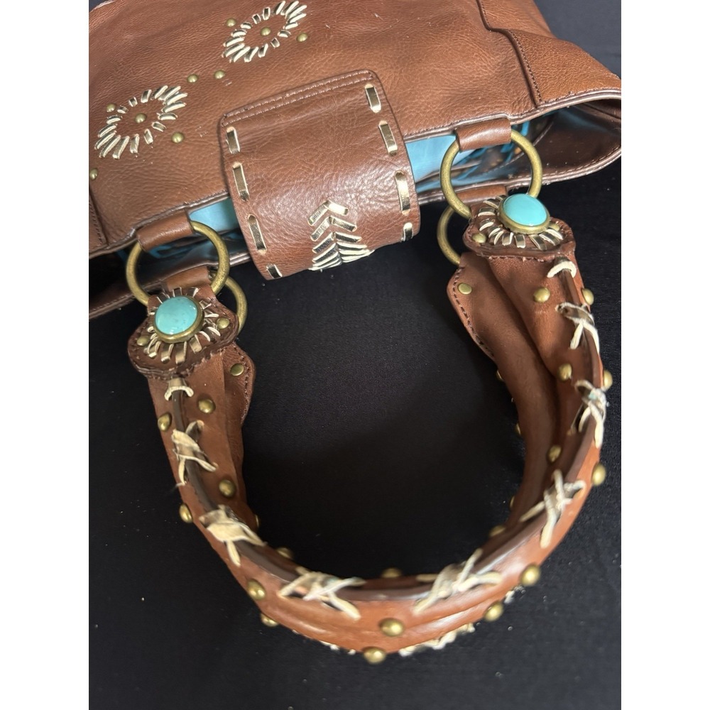 BCB Girls Brown Leather Bag In Western Style With Turquoise - Picture 13 of 16